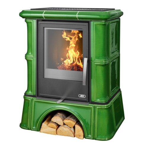 Kachlová kamna ABX Bavaria s výměníkem, kachlový sokl moosgrün